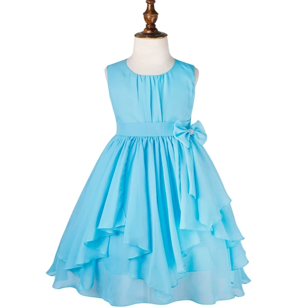 От 4 до 14 лет, нарядное платье принцессы для девочек, вечерние платья подружки невесты из шифона с цветочным рисунком для девочек, официальное мероприятие принцессы, платье с цветочным рисунком - Цвет: Blue