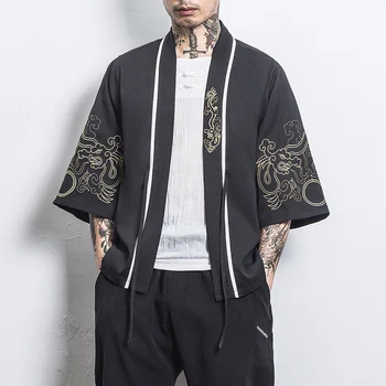 

Chinese Style Kimono Cardigan Men Vintage Shirt Streetwear Short Sleeve Harajuku Mens Cardigan Loose Jacket Tops Clothes