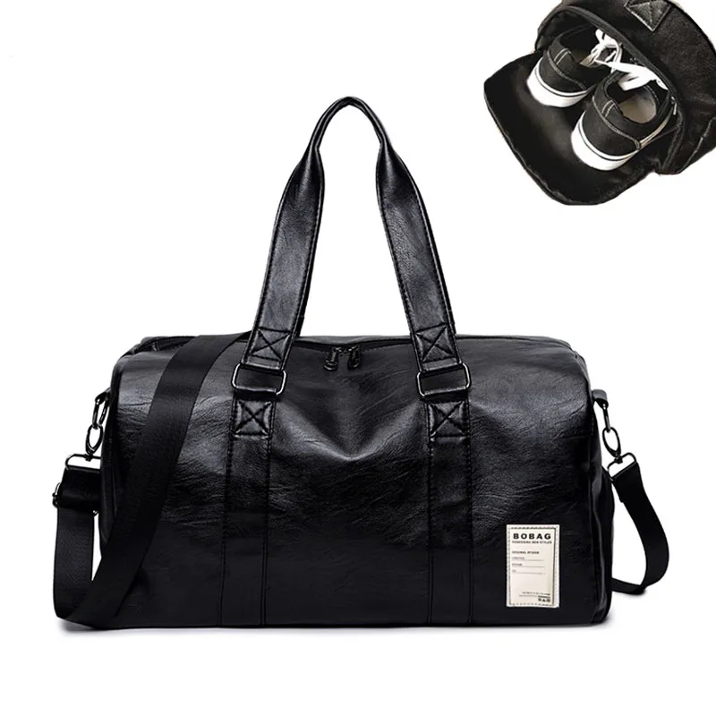 Men's PU Leather Gym Bag Male Big Sports Bag For Fitness Men Women