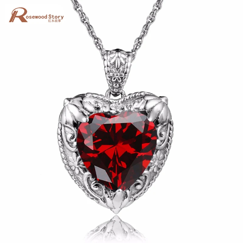 

Bohemian Heart Shaped Women Pendants Created Garnet Soild 925 Silver Vintage Fashion Statement Necklaces Pendants Jewelry