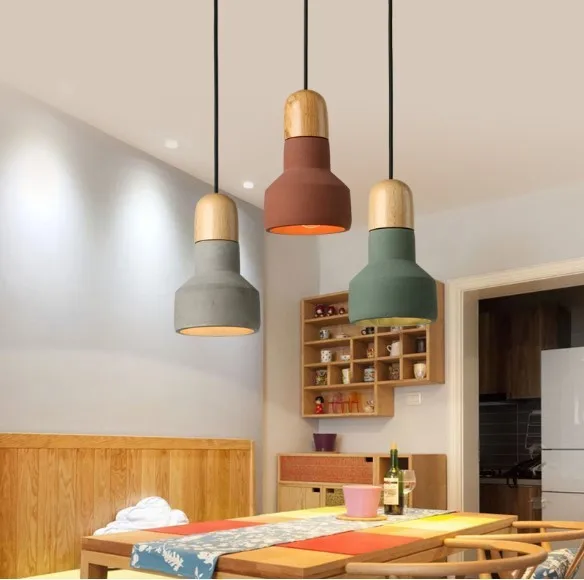 Personality Cement Pendant Light Solid Wood Contemporary Hanging Pendant Lamp Colorful Concret Green Blue Creative Home Lights  (16)