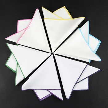 

Men Classic White Cotton Colorful Rolled Handkerchief Pocket Square Hanky BWTYX0150