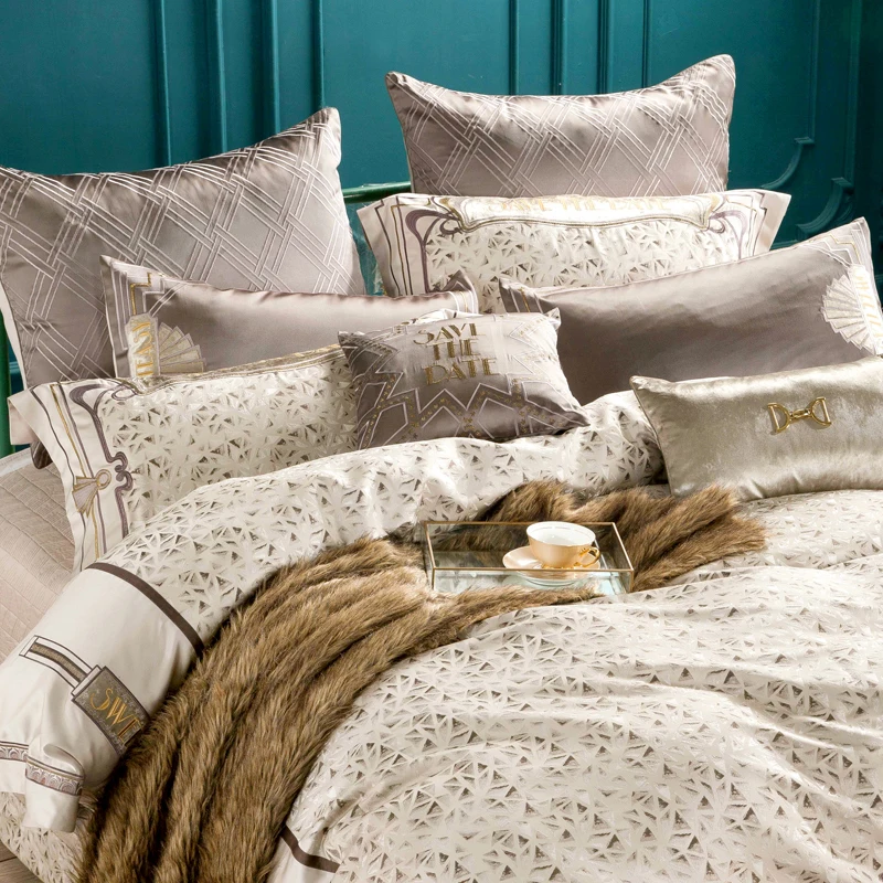 Waliicorners 4/6/9pcs Luxury 100S Cotton Bedding Set Duvet Cover Sheet Pillowcase King Queen Size White Linen 48 _MG_7859