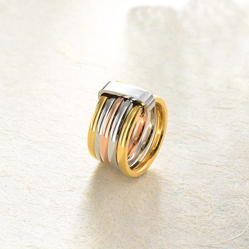 Baoyan многослойное обручальное кольцо для свадьбы, модное Большое широкое кольцо на палец, розовое золото, серебро, золото, кольца из нержавеющей стали для женщин