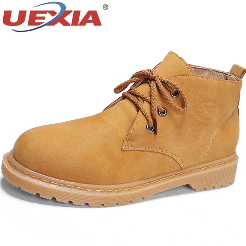 

UEXIA 2018 Autumn Winter Men's Boots High Leather Male Boots Round Head British Martin Boots Fashion Brand Designers Footwear