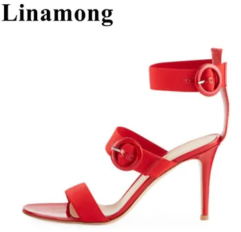 

2019 Red Sample Fashion Buckle Strap Summer Sexy Thin High Heel And Open Toe Solid Hottest Women Sandals Shoes High Quality