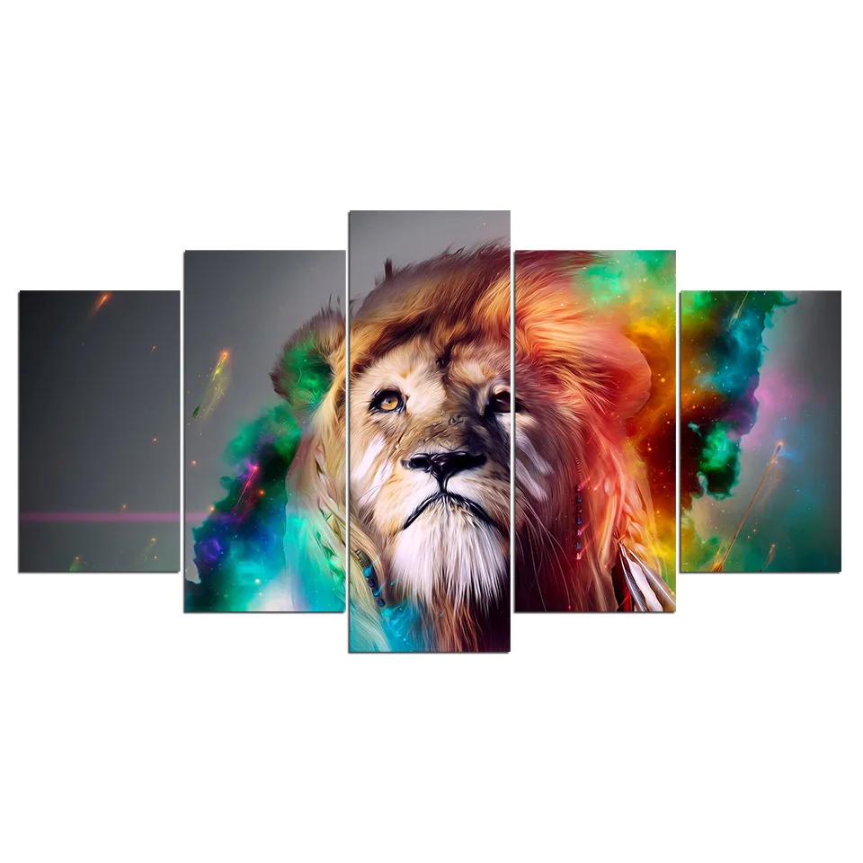 ArtSailing-5-panel-canvas-art-leo-Lion-constellation-zodiac-space-galaxy-wall-art-for-living-room (1)