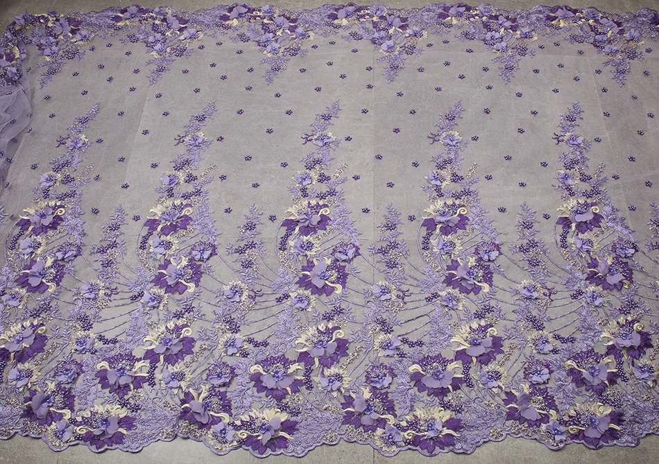 Африканская кружевная ткань с 3D цветком высокого качества ручной работы бисером кружевная ткань 3D кружевная ткань для свадебного вечернего платья APW2551B-4
