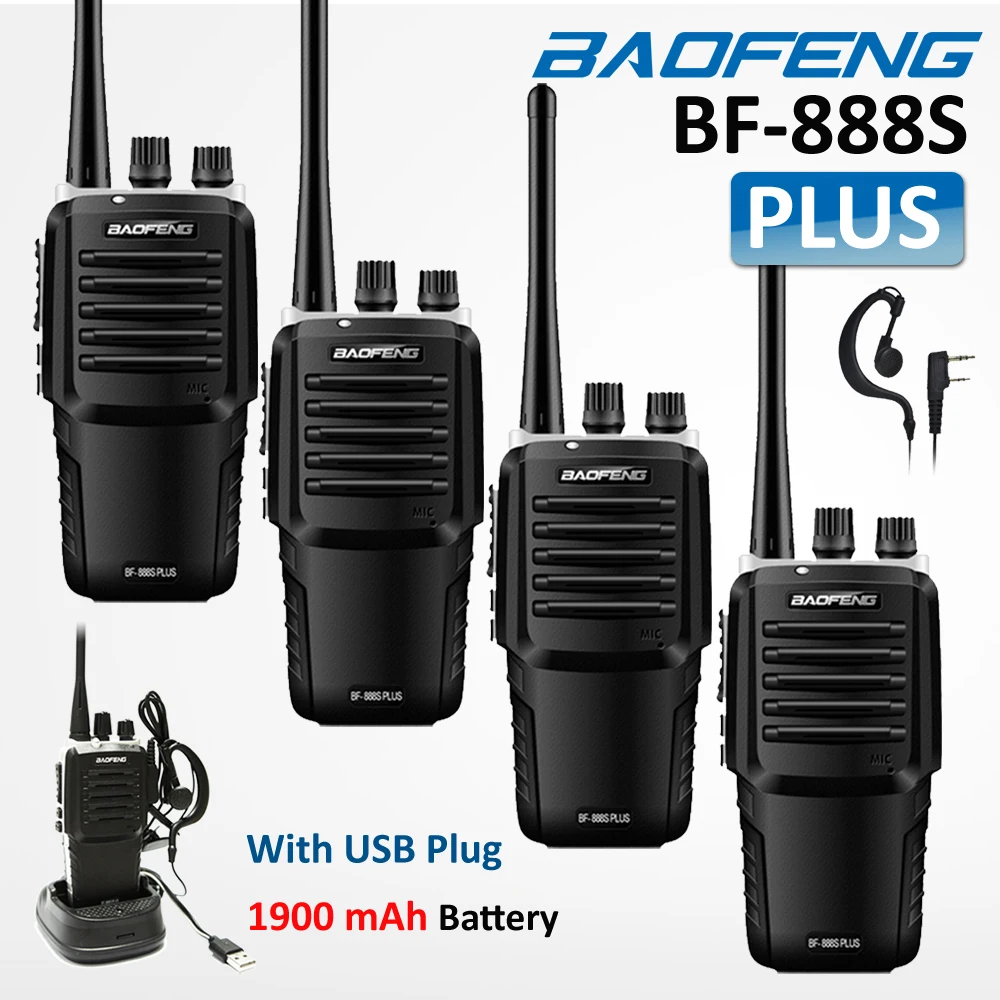 4 шт. Baofeng 888 S плюс двухсторонняя рация BF-888S плюс 1900 мАч 16CH UHF 400-470 Любительское радио МГц FM портативный CB КВ трансивер