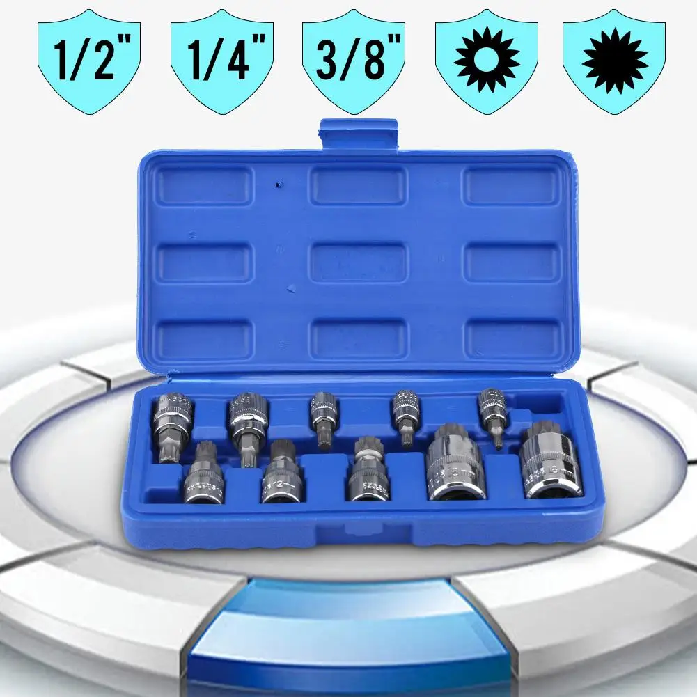 10 шт. 12 точечный тройной квадратный шлицевой Набор торцевых головок M4-M18 1/" 3/8" 1/" набор инструментов для ремонта