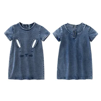 

Fashion Children's Dresses Baby Girl Denim Short-sleeved Dress New Summer Children Kids Casual Clothing 1-5Y V