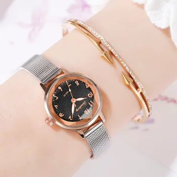 

Luxury Watch Women Dress Bracelet Stylish And Simple Matte Disk Digital Silver Mesh With Quartz Female Watch relogio feminino