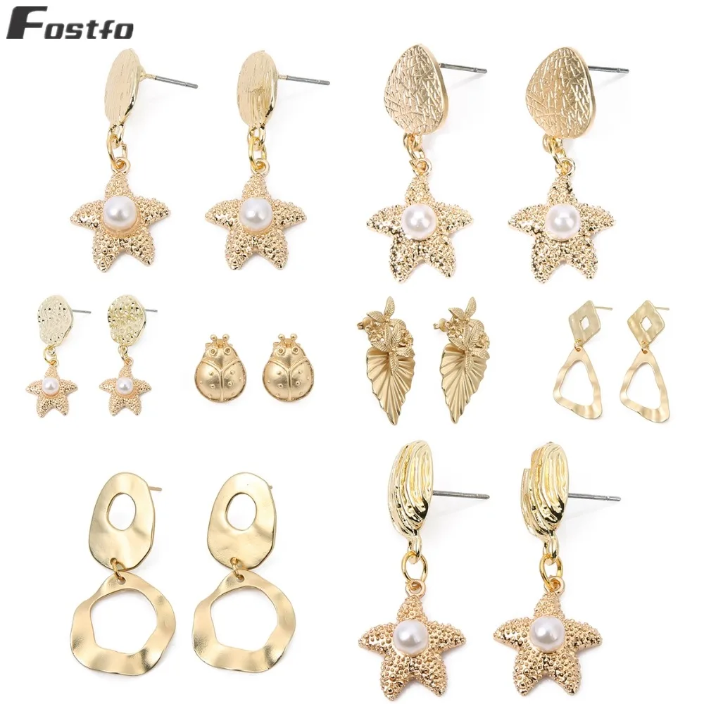 

Fostfo Starfish Drop Earrings Geometric Gold Color Metal Dangle Earring Wedding Statement Jewelry Summer Ocean Style