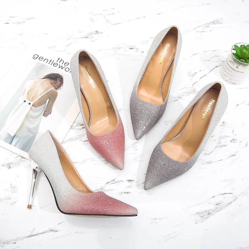 

Pumps Women Shoes Sexy Stilettos High Heels 10CM Women Pumps Shoes Thin Heels Female Wedding Shoes Sequined Cloth Ladies Shoes