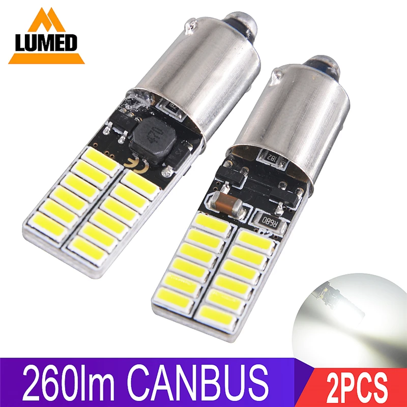 

2x Car LEDs Light T4W BA9S LED Canbus Error Free 24 4014 Led Interior Lights License Plate Lamp Non-Polarity DC9-30V
