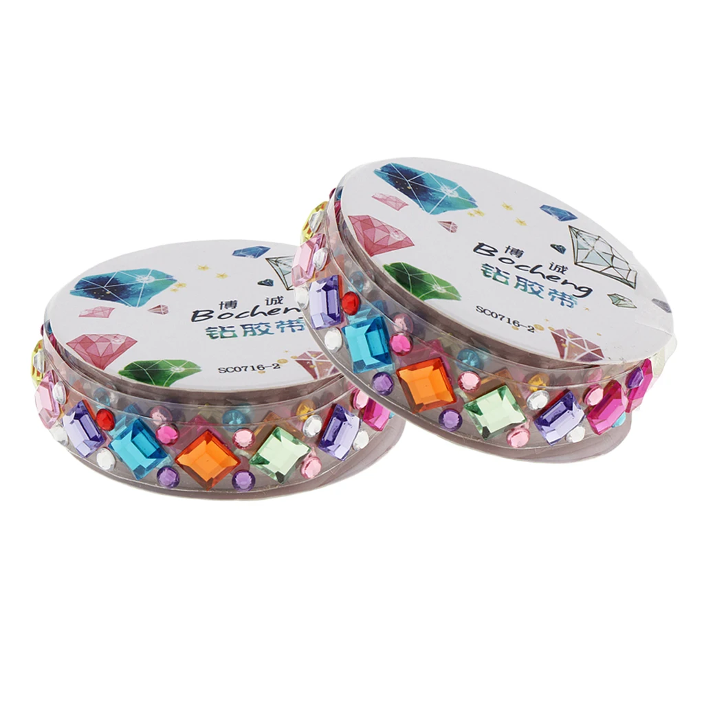 2 Roll Multi Shapes and Colors Rhinestones Stickers Tape Mobile Phone PC Car Art DIY Bling Self Adhesive Scrapbooking Stickers 