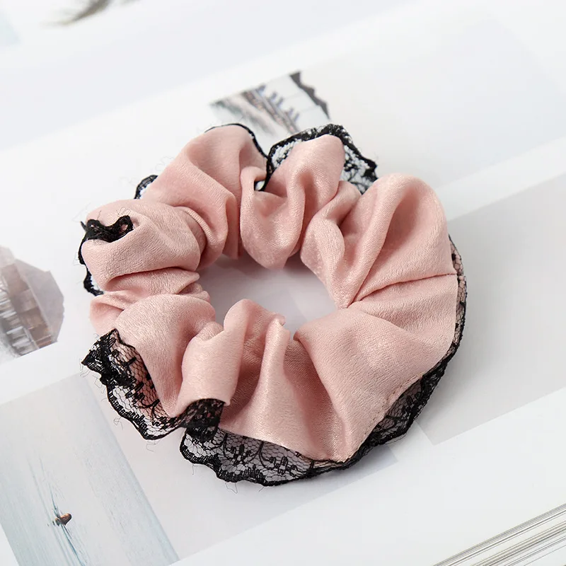 Women Preppy Style Vintage Lace Large Intestine Hair Rope Solid Color Ponytail Holder Scrunchies Hair Ring Headwear For Female