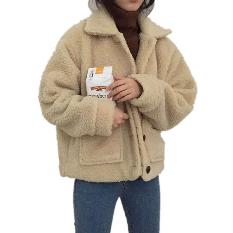 

Autumn Winter Women Faux Lambswool Jacket Coat Warm Vintage Short Jacket Female Streetwear Outerwear Chaqueta Mujer Coats Q890