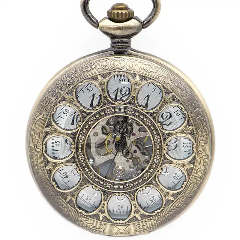 Мужские и женские механические карманные часы с полыми золотыми цветами ручной работы в стиле ретро с изысканными римскими цифрами и цепочкой-брелоком PJX1371 - Цвет: PJX1351