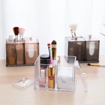 

3 Grid Transparent Carved Combination Cotton Pad Storage Box Desktop Cotton Swab Makeup Brush Lipsticks Organizer