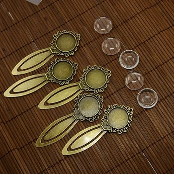 

5set/lot Antique Bronze Handmade Bookmark Base Cameo Setting with 20mm round Glass Cabochon DIY Jewelry Making Findings