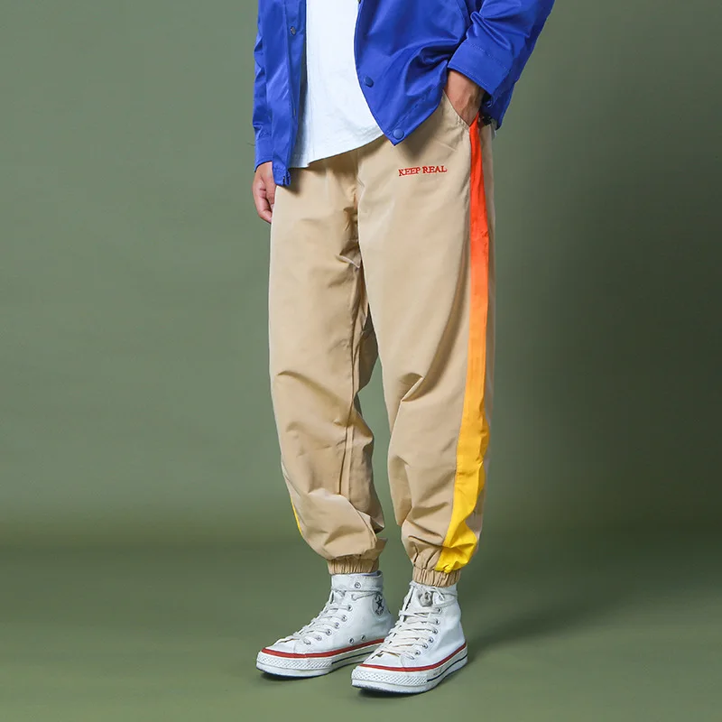 

ZK Color Block Patchwork Pants Men Hip Hop Keep Real Embroidery Casual Joggers Trousers Male Windbreaker Joggers Sweatpants