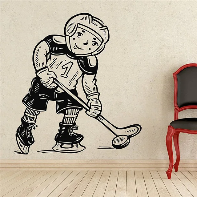 Hockey Player Wall Decal Sport Vinyl Sticker Wall Decor Removable