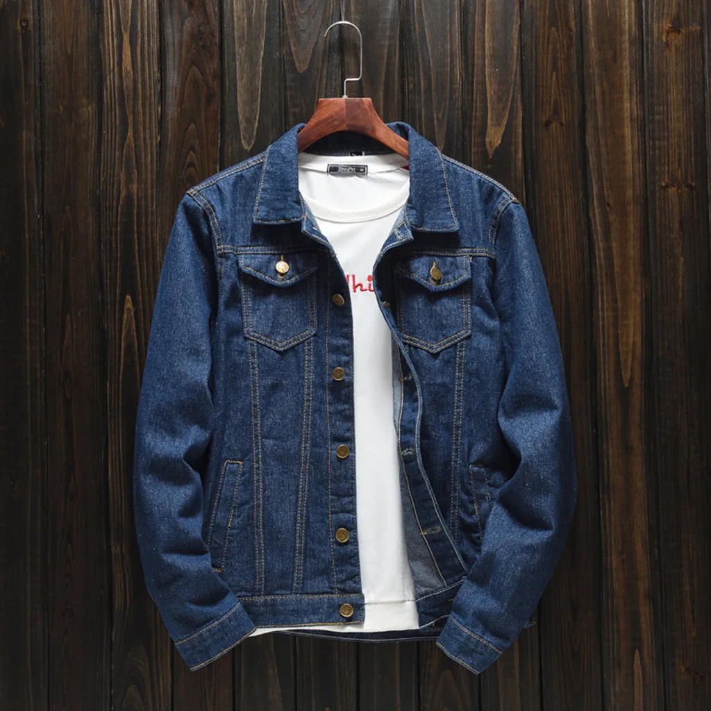 

Men Autumn Winter Jacket Casual Long Sleeve Turn-down Collar Solid Denim Jacket Coat Parka Men jaqueta masculino