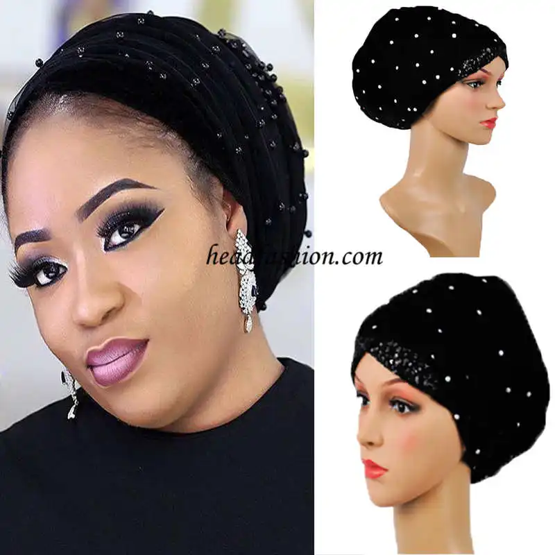 

HQT13New arrival!!African turban gele beads with sequins headwrap Width72"*22"soft Many color women headtie gele Free shipping.