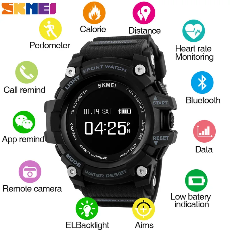 

Smart Watch Men Heart Rate Sport Bluetooth Watches Pedometer Calorie SKMEI Digital Wristwatch Relogio Masculino for ios android