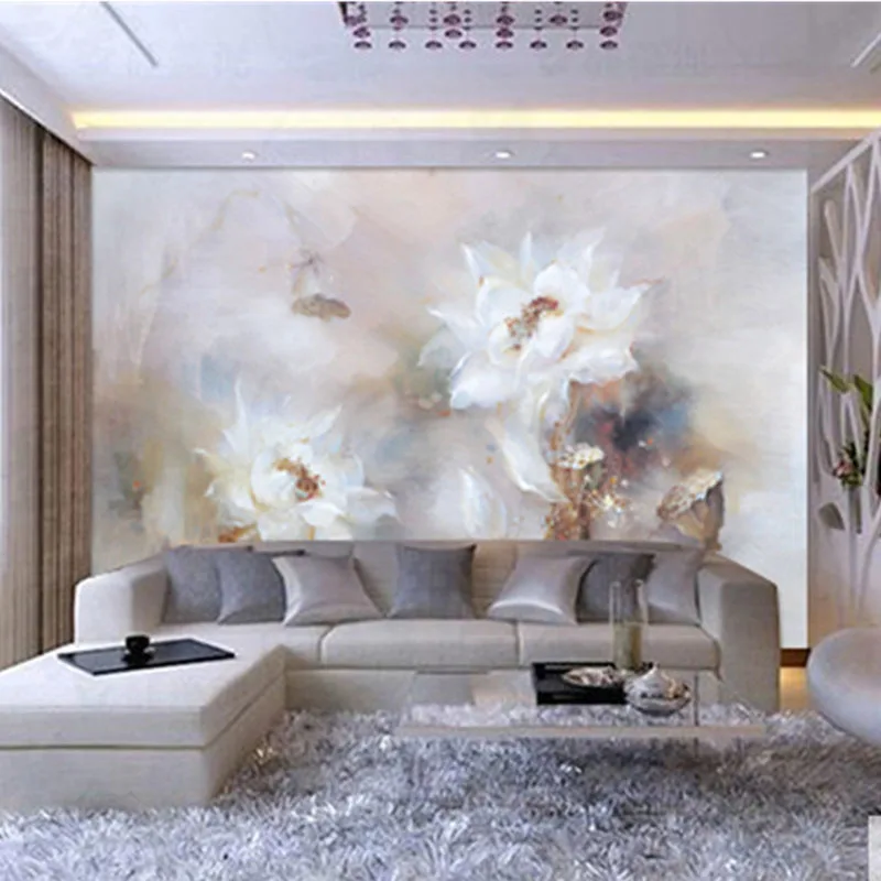 

Custom 3D Print Stereoscopic Fabric &Textile Wallcoverings For Walls Murals Matt Silk For Living Room Flowers Chinese Lotus Good
