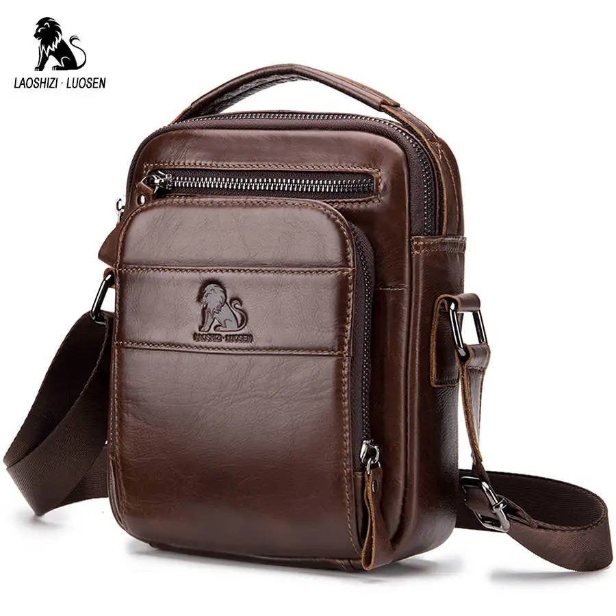 

Genuine Cow Leather Men Flap Handbags Messenger Bags Single Multi-pocket Small Male Shoulder Crossbody Bag Casual Animal Prints