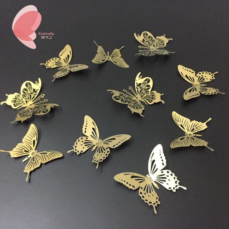 10 шт./лот золото/серебро 3D бабочка Настенный декор художественное зеркало