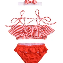 Милая одежда для маленьких девочек, набор купальников бикини, купальник в красную полоску, купальный костюм, летняя пляжная одежда для детей 0-24 месяцев
