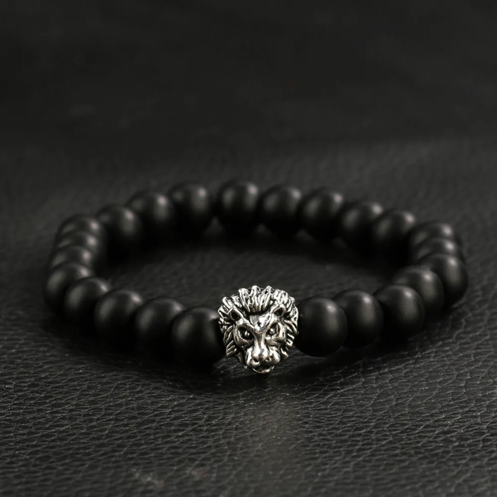 

Fashion Lava Stone Lion Head Pattern Adjustable Beaded Bracelet Men Jewelry