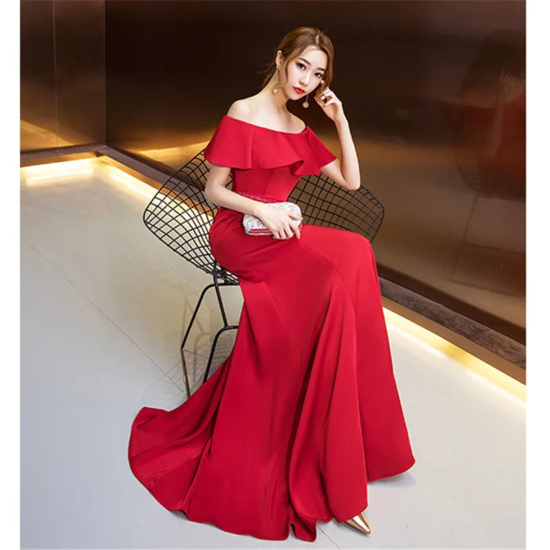 Beauty Emily Evening Dress Long Elegant Mermaid Women Party Dress Boat Neck Cap Sleeve Robe de Soiree Plus Size 2019