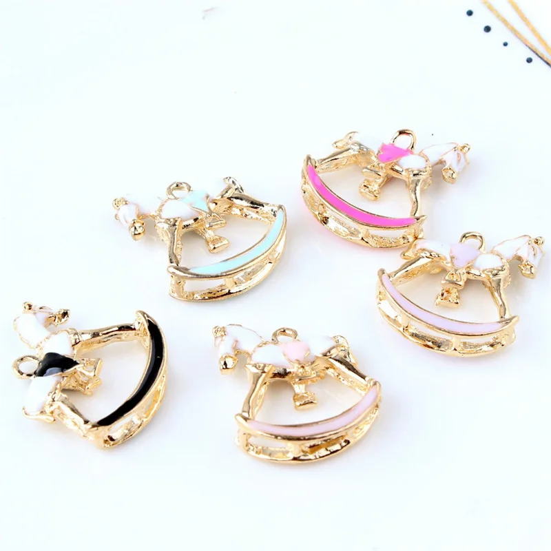 

Oil Drop Charms 5pcs/lot Beautiful Horse Gold Tone Metal Enamel Folating Pendant Carousel Charms for DIY Bracelet Necklace