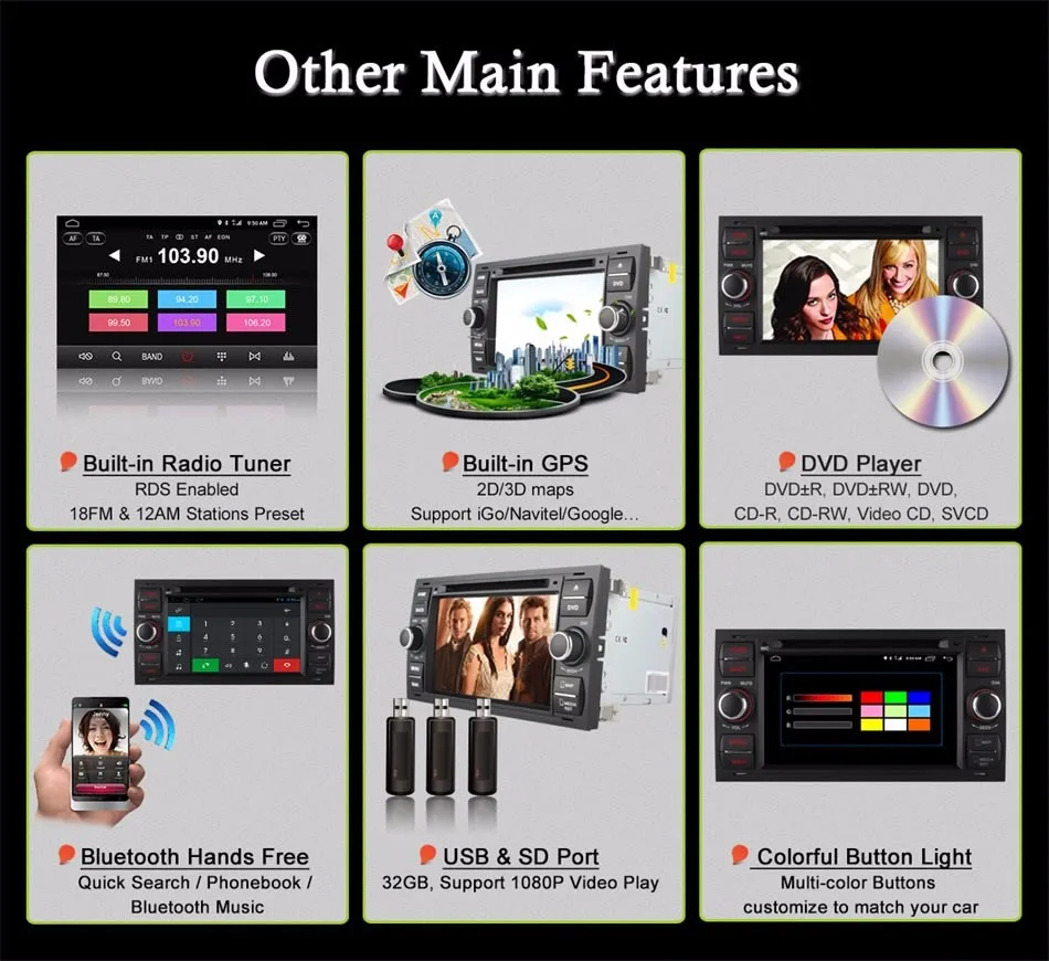Flash Deal 4G SIM LTE Octa Core Android 6.0 Car DVD Player GPS Radio For Ford Focus 2 2004 2005 2006 2007 2008 Mondeo Transit C-Max Fiesta 17