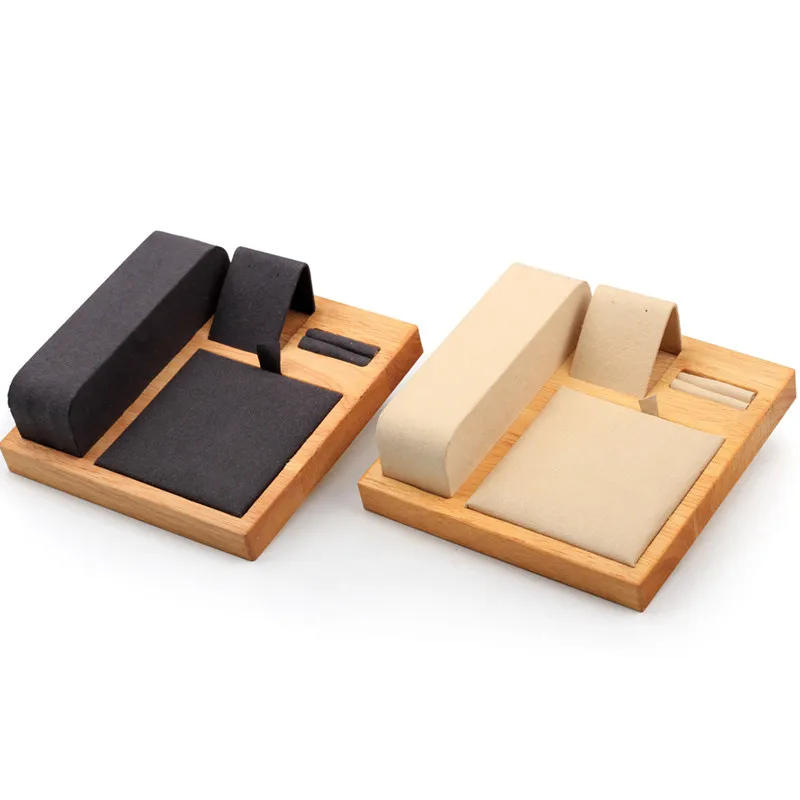 

New solid wood jewelry display props, multi-function jewelry display set, ring / earrings / necklace / watch four-piece display