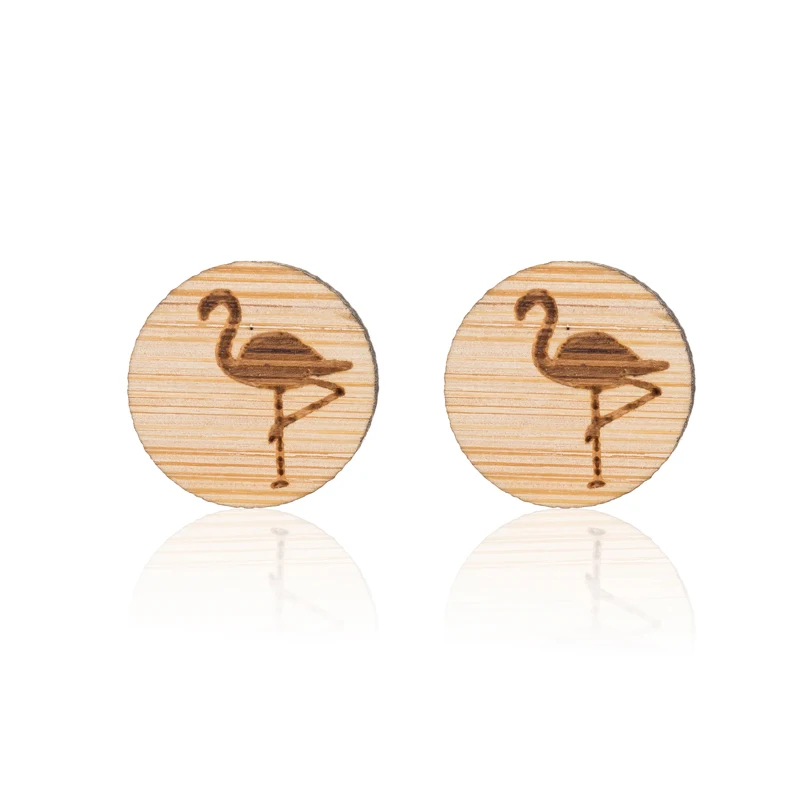 Wooden Animal Flamingo Earrings