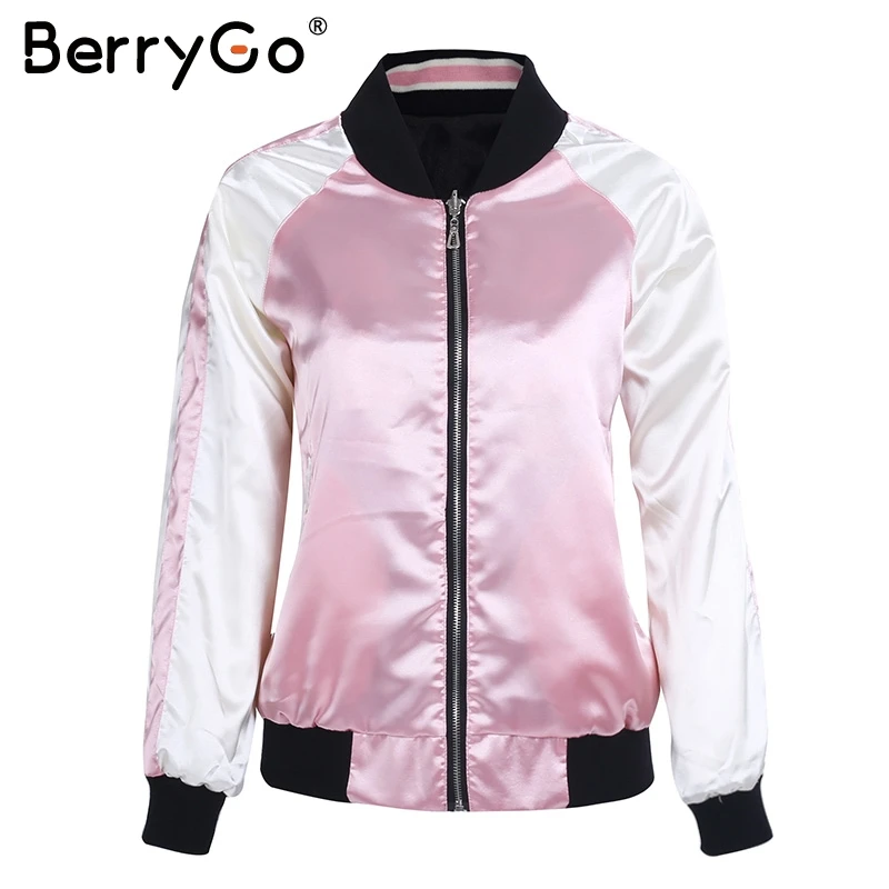 BerryGo Reversible embroidery satin jacket coat Autumn winter 2017 street basic jackets women Casual baseball jackets sukajan BerryGo Reversible embroidery satin jacket coat Autumn winter 2017 street basic jackets women Casual baseball jackets sukajan