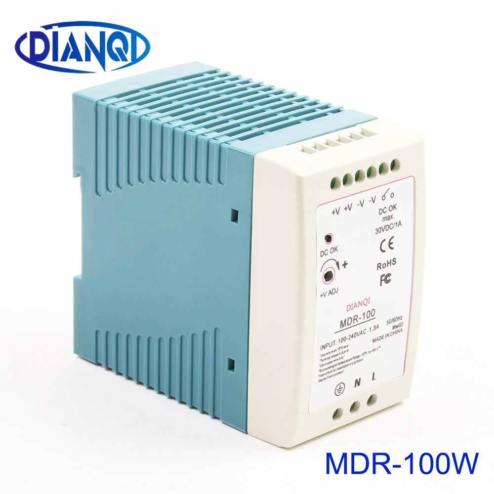 

DIANQI MDR-100 12V 5V 15V 24V 36V 48V 100W Din Rail power supply ac-dc driver Transformers for LED Strip Light 110V 220V