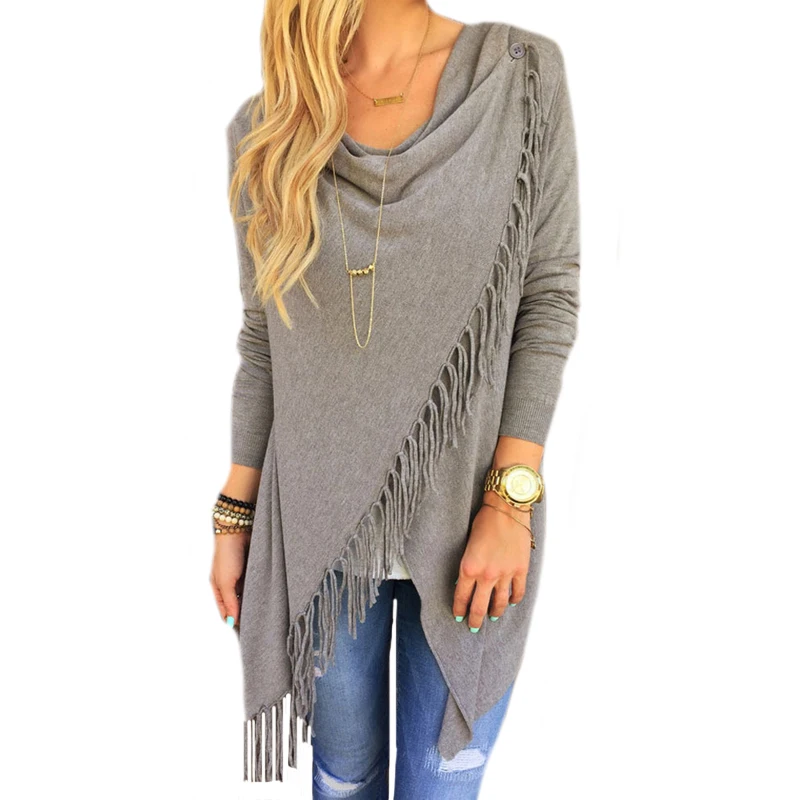 Casual Fashion font b Women b font Tassel font b Jacket b font Long Sleeve Loose