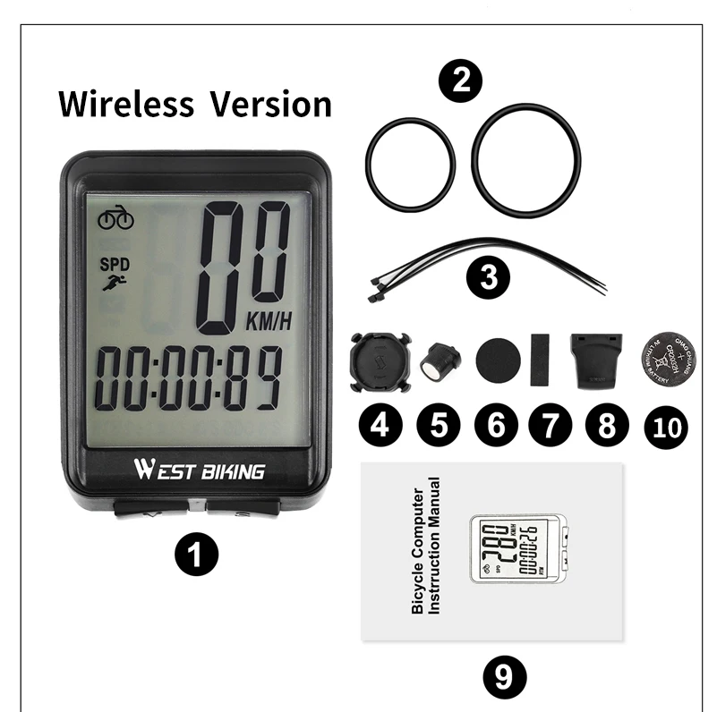 WEST BIKING, велосипедный компьютер, беспроводной, проводной, велосипедный секундомер, одометр, большой экран, светодиодный, цифровой, для езды на велосипеде