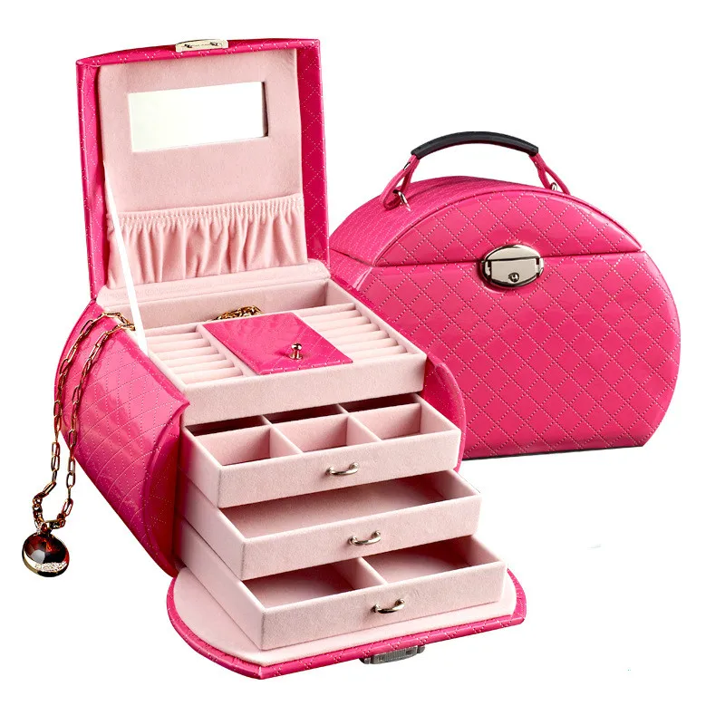1PCS Europe PU Jewelry Golden 3 layer drawer storage box Earring ring