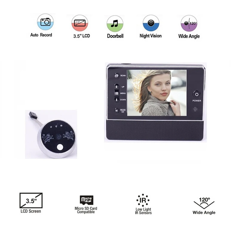 

Digital 3.5inch LCD 3X Zoom IR Night Vision 32 Rings Support Video+Photos Spanish Menu 2017 New