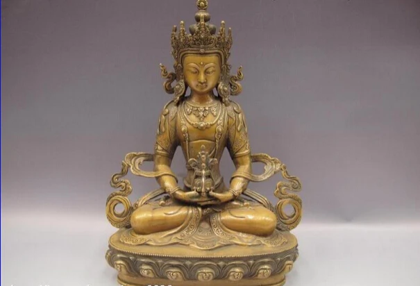

USPS to USA S0847 Tibet Buddhism Copper Bronze Longevity Amitayus GuanYin Kwan-Yin Buddha Statue
