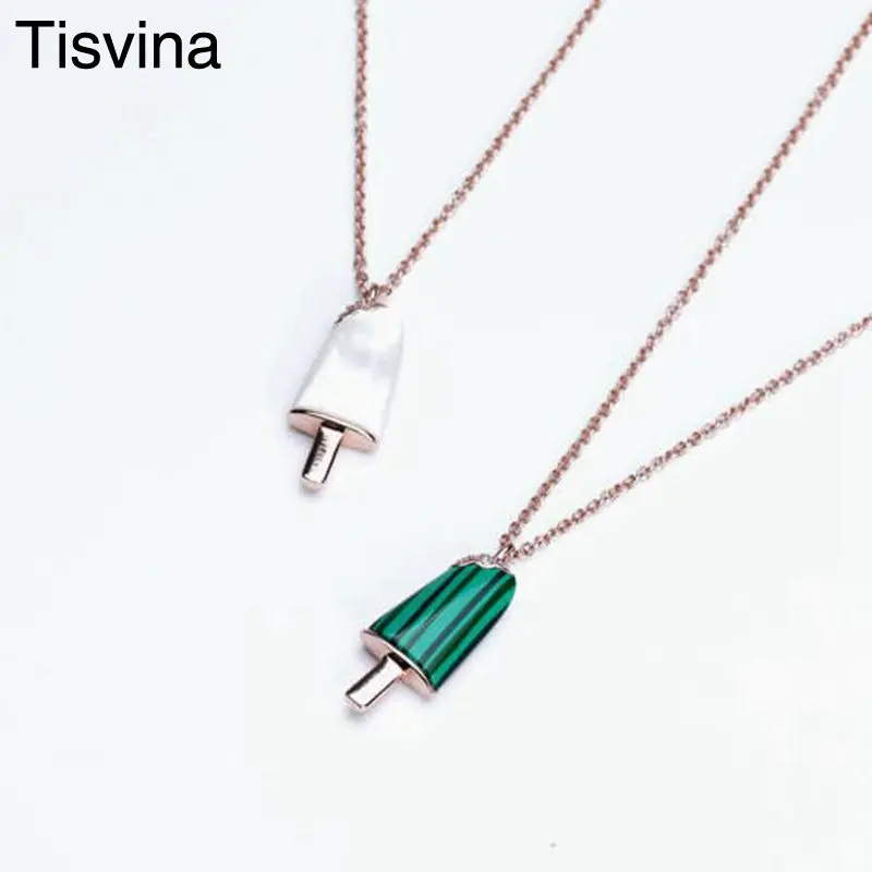 

Tisvina Spring Summer New Arrival Ice cream Pendant Necklaces for Women Cute & Sweet Popsicle Green Malachite Necklace Jewelry