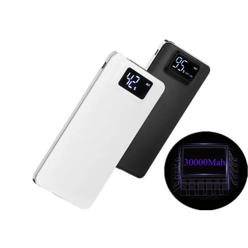 Мощность Bank 30000 mah внешняя Батарея повербанк 2 USB светодиодный банк Портативный мобильного телефона Зарядное