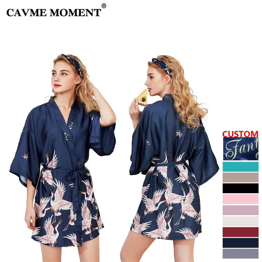 

CAVME 2020 Summer Satin Silk Free Custom Wedding Bride Bridesmaid Robe Kimono Robes for Women Bathrobe Short Nightgown